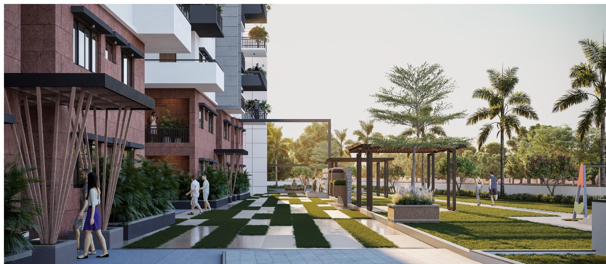 Landscaped walkway and gardens